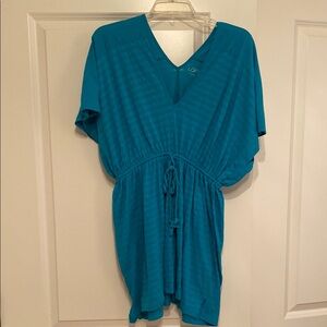 LOFT Blue Swim Coverup with Flowy Silhouette and Kimono Sleeves
